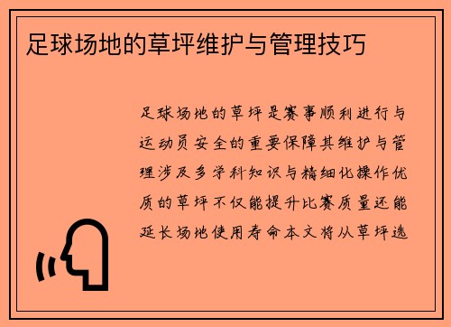 足球场地的草坪维护与管理技巧