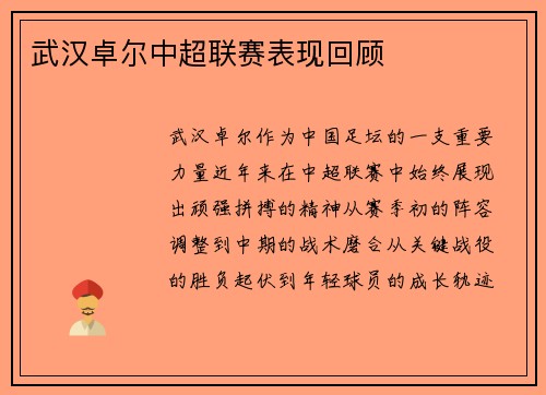 武汉卓尔中超联赛表现回顾